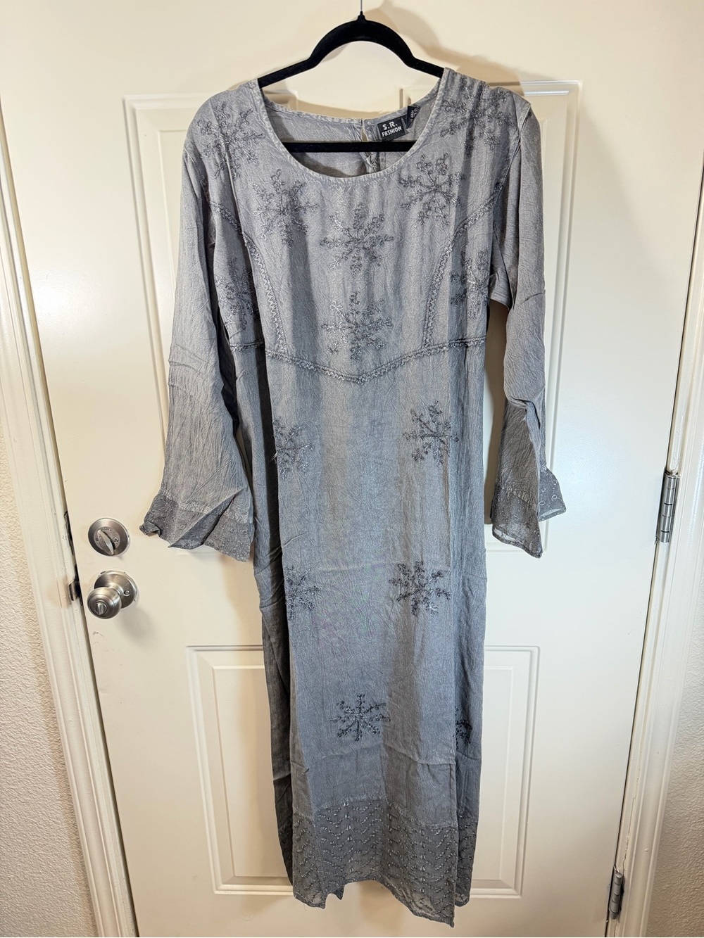 S.R. Fashion Gray Embroidered Boho Maxi Dress Free Size